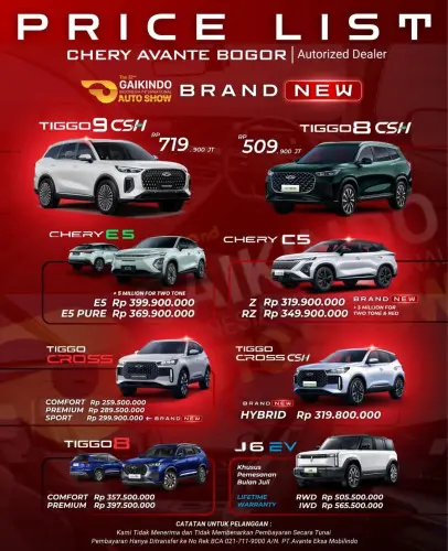 Pricelist Harga Chery pejatenbarat 2025